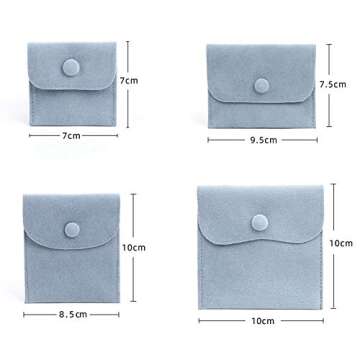 Teensery 4 Pcs Jewelry Pouch Velvet Jewelry Gift Bag Organizer with Snap Button for Rings, Bracelets, Necklaces, Earrings (Light Blue)