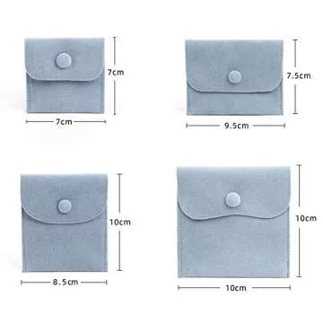 Teensery 4 Pcs Jewelry Pouch Velvet Jewelry Gift Bag Organizer with Snap Button for Rings, Bracelets, Necklaces, Earrings (Light Blue)