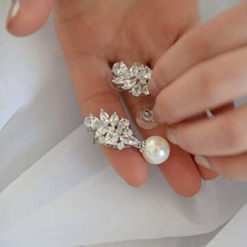 Mariell Ivory Pearl Drop Bridal Earrings with Cubic Zirconia Crystals, Large Size Dramatic Statement Earring, Bridal Jewelry for Wedding, Mother of the Bride