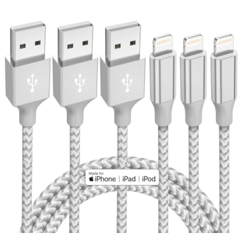 iPhone Charger 3 Pack 10 ft Apple MFi Certified Lightning Nylon Braided Cable Fast Charging Cord Com...
