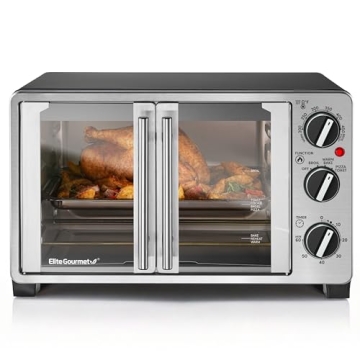 Elite Gourmet Double French Door Countertop Toaster Oven - Versatile, 25L Capacity, Stylish Design