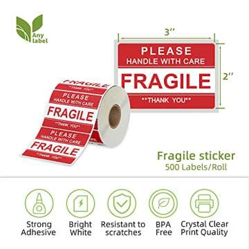 Anylabel 2" x 3" Fragile Stickers for Shipping and Moving Please Handle with Care Fragile Thank You ...