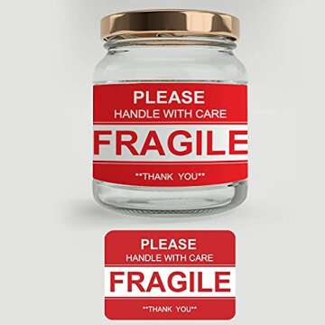 Anylabel 2" x 3" Fragile Stickers for Shipping and Moving Please Handle with Care Fragile Thank You Do Not Drop, Warning Stickers Fragile Labels, Permanent Adhesive(500 Labels, 1 Roll)