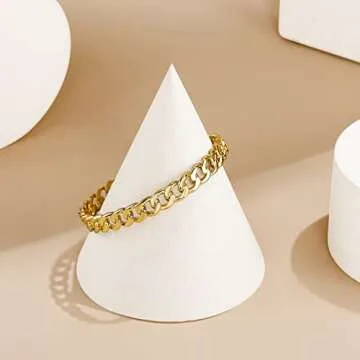 KissYan Gold Cuff Bangle Bracelets for Women, Thin 14K Gold Plated Cuff Bracelet Dainty Twisted Flat Hollow Butterfly Cubic Zirconia Jewelry Gift (Cuban)