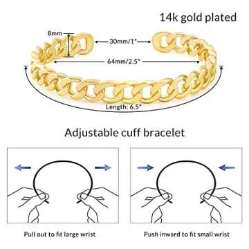 KissYan Gold Cuff Bangle Bracelets for Women, Thin 14K Gold Plated Cuff Bracelet Dainty Twisted Flat Hollow Butterfly Cubic Zirconia Jewelry Gift (Cuban)