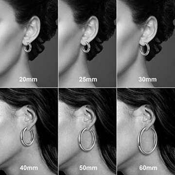 White Gold Hoop Earrings for Women, 14K White Gold Plated Lightweight Chunky Open Hoops 40mm White Gold Hoop Earrings for Women
