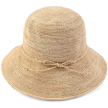 Melesh Women's Bucket Hats Fashion Womens Summer Beach Sun Straw Hat (Natural)