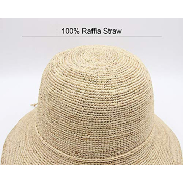 Melesh Women's Bucket Hats Fashion Womens Summer Beach Sun Straw Hat (Natural)