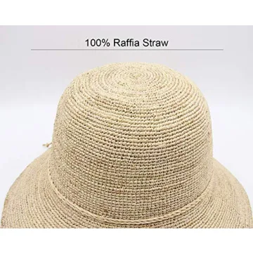 Melesh Women's Bucket Hats Fashion Womens Summer Beach Sun Straw Hat (Natural)