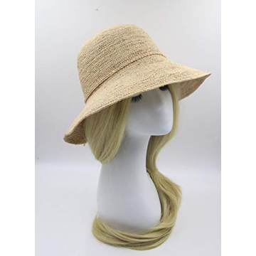 Melesh Women's Bucket Hats Fashion Womens Summer Beach Sun Straw Hat (Natural)