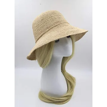 Melesh Women's Bucket Hats Fashion Womens Summer Beach Sun Straw Hat (Natural)