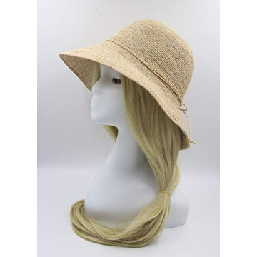 Melesh Women's Bucket Hats Fashion Womens Summer Beach Sun Straw Hat (Natural)