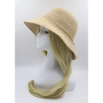 Melesh Women's Bucket Hats Fashion Womens Summer Beach Sun Straw Hat (Natural)