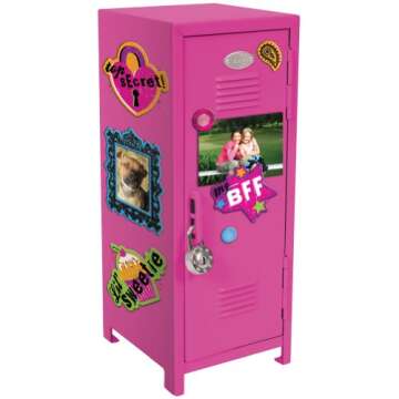 Schylling Girls Talk Pink Mini Locker - 11.25" Decorative Metal Storage Locker with 17 Mix-and-Match...