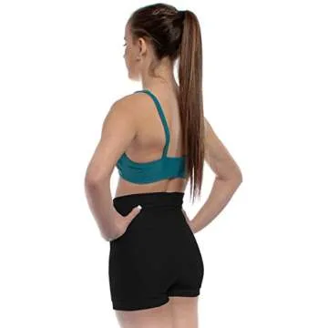 B Dancewear Womens High Waisted Dance Shorts Medium Black Adult Sizes with Fold Over Band and Stretc...