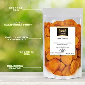 Traina Home Grown California Extra Fancy Sun Dried Peach Halves - Healthy, No Sugar Added, Non GMO, Gluten Free, Vegan, Packed in Resealable Pouch (2 lbs)