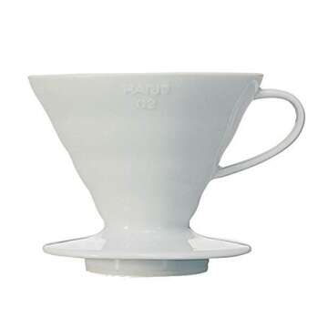 Hario V60 Ceramic Coffee Dripper Pour Over Cone Coffee Maker Size 02, White & V60 Paper Coffee Filte...