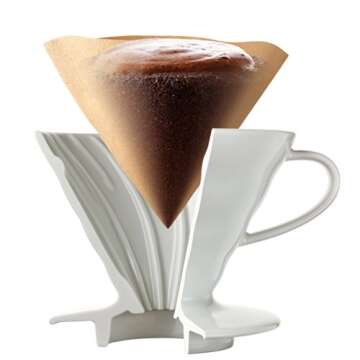 Hario V60 Ceramic Coffee Dripper Pour Over Cone Coffee Maker Size 02, White & V60 Paper Coffee Filters, Size 01, Natural, 40ct Boxed