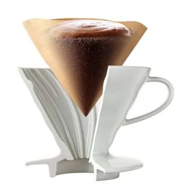 Hario V60 Ceramic Coffee Dripper Pour Over Cone Coffee Maker Size 02, White & V60 Paper Coffee Filters, Size 01, Natural, 40ct Boxed