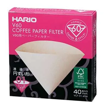 Hario V60 Ceramic Coffee Dripper Pour Over Cone Coffee Maker Size 02, White & V60 Paper Coffee Filters, Size 01, Natural, 40ct Boxed