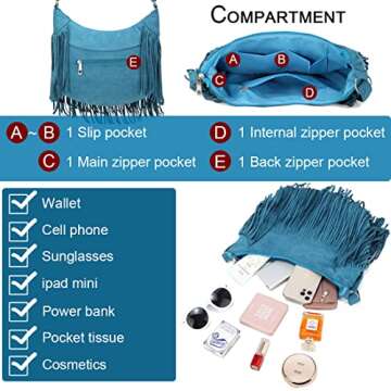 Sunwel Fashion Women Fringe Hobo Bag Western Purse Shoulder Bag Vegan Suede Tassel Hippie Crossbody ...