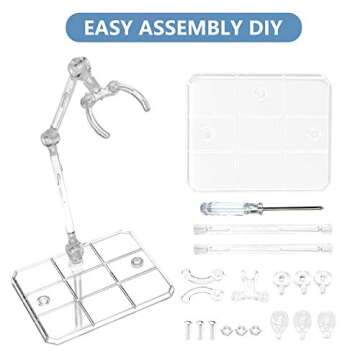 XISTEST Action Figure Stand, 8 PCS Assembly Action Figure Display Holder Base Doll Model Support Stand Compatible with HG RG SD SHF Gundam 1/144 Toy with Screwdriver Transparent