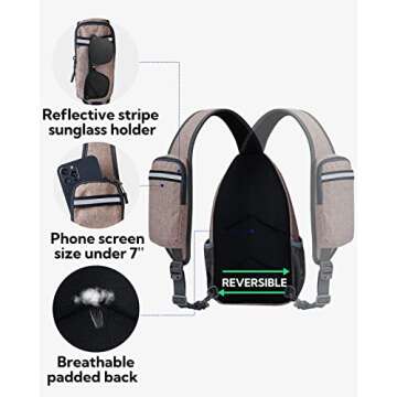 WATERFLY Crossbody Sling Backpack Sling Bag Travel Hiking Chest Bags Daypack (Flaxen)