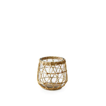 Serene Spaces Living Large Handwoven Natural Wicker & Glass Candleholder, Use as Candleholder or for...