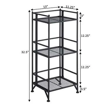 Convenience Concepts Xtra Storage Shelves - 3-Tier Folding Metal Shelving, Modern Shelves for Storage and Display in Living Room, Bathroom, Office, Closet, Kitchen, Garage, Plant Storage, Black