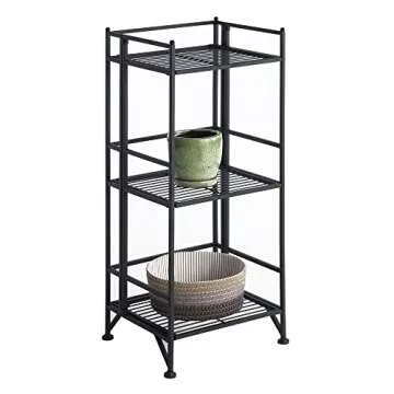 Convenience Concepts Xtra Storage Shelves - 3-Tier Folding Metal Shelving, Modern Shelves for Storage and Display in Living Room, Bathroom, Office, Closet, Kitchen, Garage, Plant Storage, Black