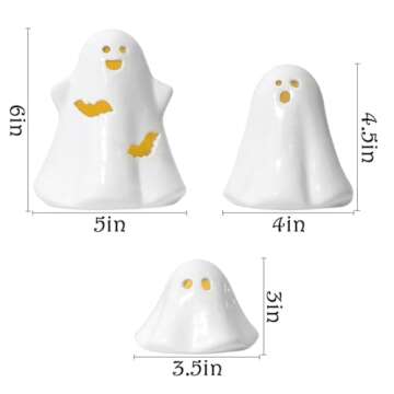 Pawliss Ceramic Ghost Halloween Decorations: 3PC Light Up Figurines for Spooky Charm