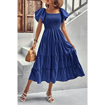 PRETTYGARDEN Women's Casual Summer Midi Dress in Blue