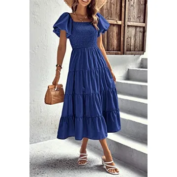 PRETTYGARDEN Women's Casual Summer Midi Dress in Blue
