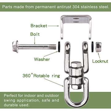 WAREMAID Heavy Duty 360° Swivel Swing Hanger, Stainless Steel Swing Hook for Ceiling Wooden Porch S...