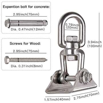 WAREMAID Heavy Duty 360° Swivel Swing Hanger, Stainless Steel Swing Hook for Ceiling Wooden Porch Swing Hanging kit Playground Gym Rope Boxing Bag Hammock Chair Yoga Mount 1000 lb Capacity