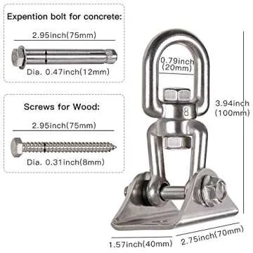 WAREMAID Heavy Duty 360° Swivel Swing Hanger, Stainless Steel Swing Hook for Ceiling Wooden Porch Swing Hanging kit Playground Gym Rope Boxing Bag Hammock Chair Yoga Mount 1000 lb Capacity
