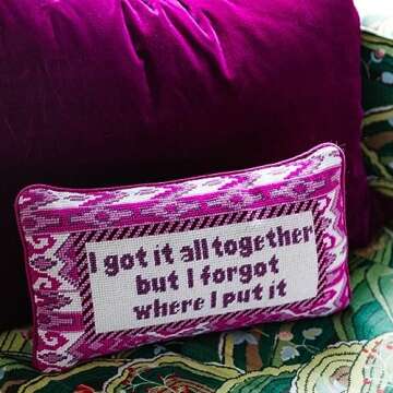 FURBISH Handmade Needlepoint Decorative Throw Pillow - Got it All Together - 9" x 15" - Small Embroi...