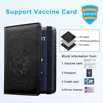 ACdream Unisex Faux Leather Passport and Vaccine Card Holder, RFID Blocking, Black, 20 in