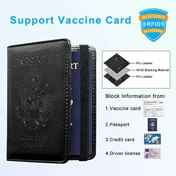 ACdream Unisex Faux Leather Passport and Vaccine Card Holder, RFID Blocking, Black, 20 in