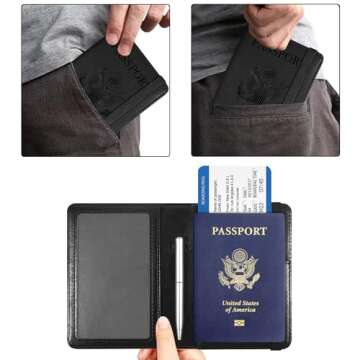 ACdream Unisex Faux Leather Passport and Vaccine Card Holder, RFID Blocking, Black, 20 in