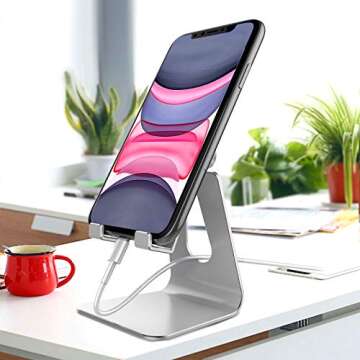 CreaDream Adjustable Cell Phone Stand, Phone Stand, Cradle, Dock, Holder, Aluminum Desktop Stand Com...