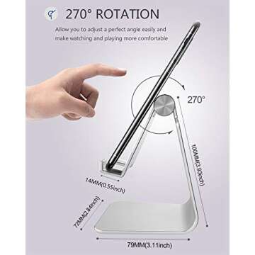 CreaDream Adjustable Cell Phone Stand, Phone Stand, Cradle, Dock, Holder, Aluminum Desktop Stand Compatible with Phone Xs Max Xr 8 7 6 6s Plus SE Charging, Accessories Desk,All Mobile Phones-Silver