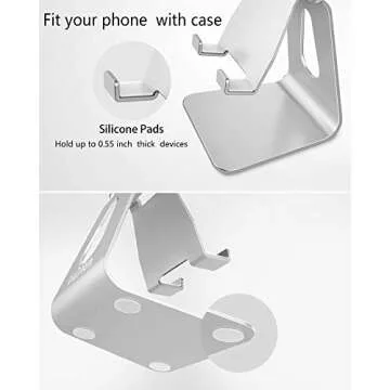 CreaDream Adjustable Cell Phone Stand, Phone Stand, Cradle, Dock, Holder, Aluminum Desktop Stand Compatible with Phone Xs Max Xr 8 7 6 6s Plus SE Charging, Accessories Desk,All Mobile Phones-Silver