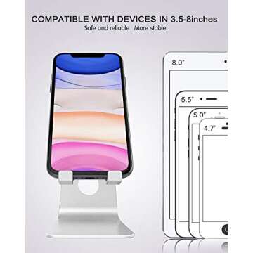 CreaDream Adjustable Cell Phone Stand, Phone Stand, Cradle, Dock, Holder, Aluminum Desktop Stand Compatible with Phone Xs Max Xr 8 7 6 6s Plus SE Charging, Accessories Desk,All Mobile Phones-Silver