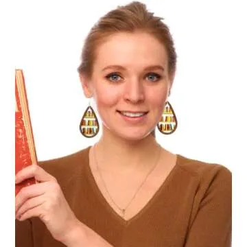 INLOLLY Wooden Book Earrings Teacher Earrings Librarian Book Lovers Gifts for Women Girls, Funky Unique Bookcase Book Shelf Science Earrings Jewelry, Handmade Book Club Readers Reading Gifts Presents