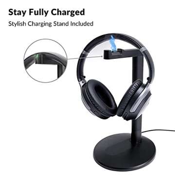 Avantree Aria Podio aptX-HD Low Latency Bluetooth 5.0 Active Noise Cancelling Headphones, Wireless Over Ear Headset with Boom Microphone & Charging Stand Dock for PC Computer Conference Phone Calls TV