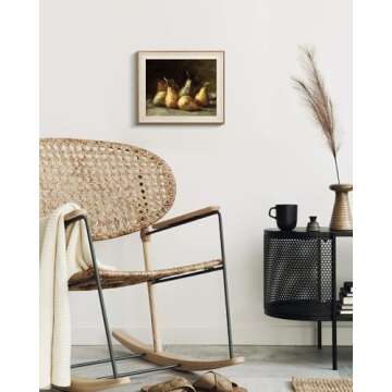 VIYYIEA Framed Canvas Wall Art, Vintage Wall Art for Living Room, Fruits Oil Painting Picture Summer Home Decor Bathroom Wall Decor Gifts for Friends or Family -【Pears】-(10"x12")