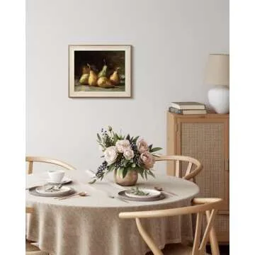 VIYYIEA Framed Canvas Wall Art, Vintage Wall Art for Living Room, Fruits Oil Painting Picture Summer Home Decor Bathroom Wall Decor Gifts for Friends or Family -【Pears】-(10"x12")