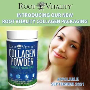 Root Vitality Collagen Peptides Powder - Grass-Fed, Pasture-Raised Hydrolyzed Protein Supplement for...