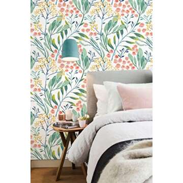 Floralplus Peel and Stick Wallpaper Floral Removable Wallpaper Peel and Stick Boho Stick on Floral W...